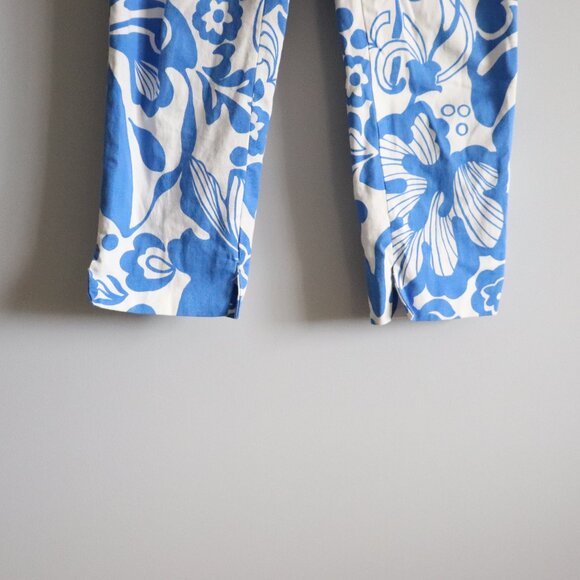 Zara Women's Blue/White Sz 4 Printed Floral High Waist Slim Fit Trouser Pants - Picture 8 of 12